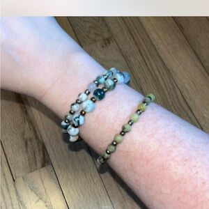 Multi-Bead Green and white Stretch Bracelet Set